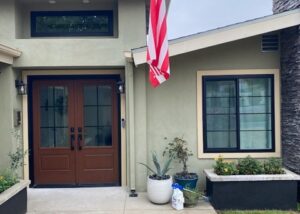 Custom Black Windows & Stained Fiberglass Entry Door Installation in Pasadena, CA