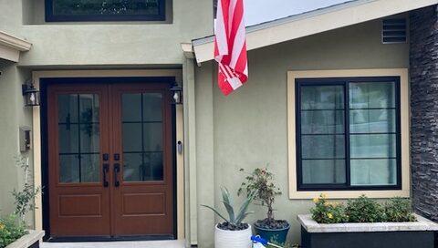 Custom Black Windows & Stained Fiberglass Entry Door Installation in Pasadena, CA