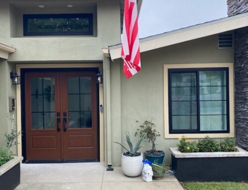 Custom Black Windows and Stained Fiberglass Entry Door Installation in Pasadena, CA